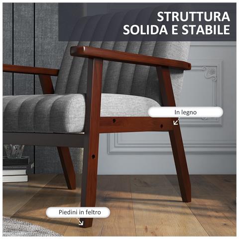 Poltroncina Da Camera Moderna Imbottita In Tessuto E Legno Con Cuciture Tubolari, Grigio - Foto 6
