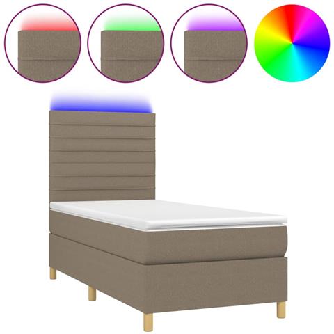 Letto A Molle Con Materasso E Led Tortora 100x200cm In Tessuto - Foto 1