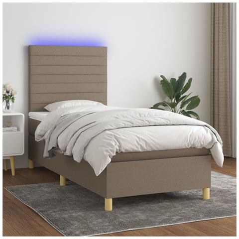 Letto A Molle Con Materasso E Led Tortora 100x200cm In Tessuto - Foto 8