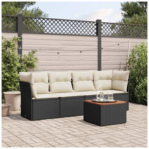 Set Divani da Giardino 5 pz con Cuscini in Polyrattan Nero - Foto 2