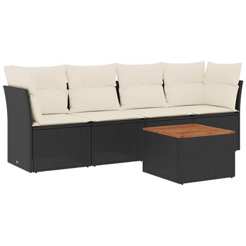 Set Divani da Giardino 5 pz con Cuscini in Polyrattan Nero - Foto 1