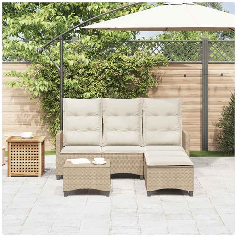Set Divano Da Giardino 3 Pz Con Cuscini A L Beige In Polyrattan - Foto 3