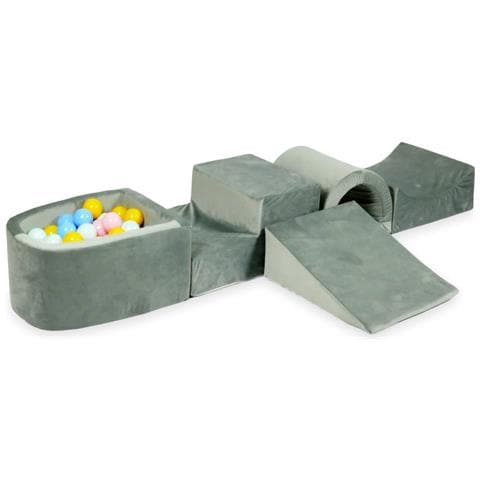 Foam Speelset Met Brug En Met Micropool Fluweelgrijs Met Ballen 100 Stuks (lichtmint, Lichtroze, Lichtblauw, Parelmoer, Geel) - Foto 1