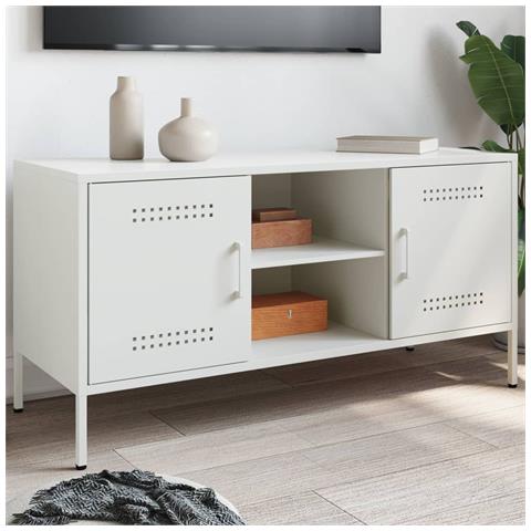 Lusso Casadino -  Mobile Tv Bianco 100,5x39x50,5 Cm In Acciaio - Foto 8