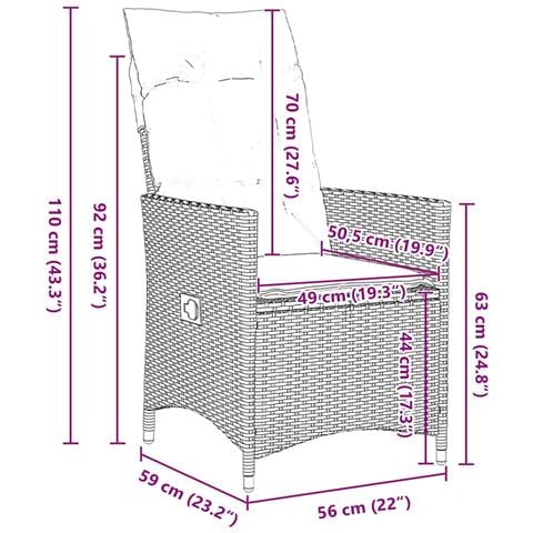 Set da Pranzo da Giardino in 5 Pezzi con Cuscini Grigio Poly Rattan, Tavolo da Giardino Nero 140x80x73 cm Vetro Temperato - Foto 9