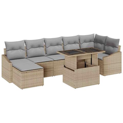 Set di Divani da Giardino a 8 Pezzi con Cuscini Beige in Rattan Polietilene - Foto 1