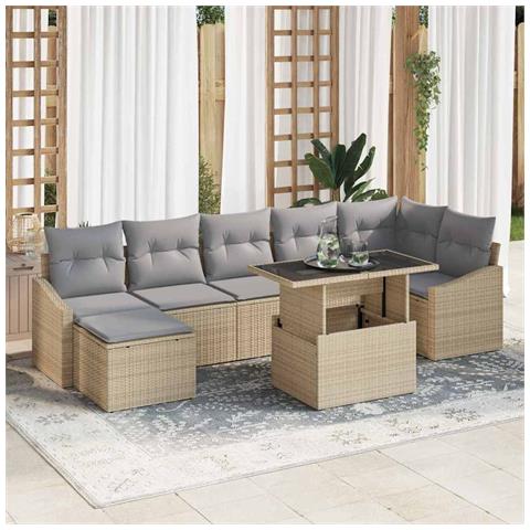 Set di Divani da Giardino a 8 Pezzi con Cuscini Beige in Rattan Polietilene - Foto 2
