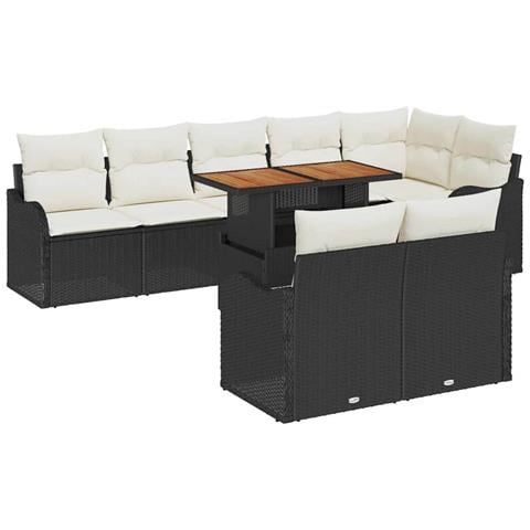 Set di divano da giardino  a 9 pezzi con cuscini in rattan poliestere nero, Divano da giardino  a 2 posti con spazio di stoccaggio e cuscini in rattan poliestere nero - Foto 1