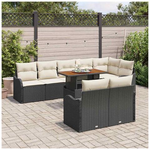Set di divano da giardino  a 9 pezzi con cuscini in rattan poliestere nero, Divano da giardino  a 2 posti con spazio di stoccaggio e cuscini in rattan poliestere nero - Foto 2