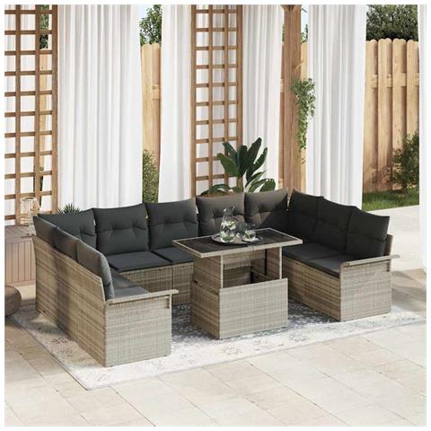 Set Divano da Giardino 10 Pezzi con Cuscini Grigio Chiaro Rattan Polietilene - Foto 2