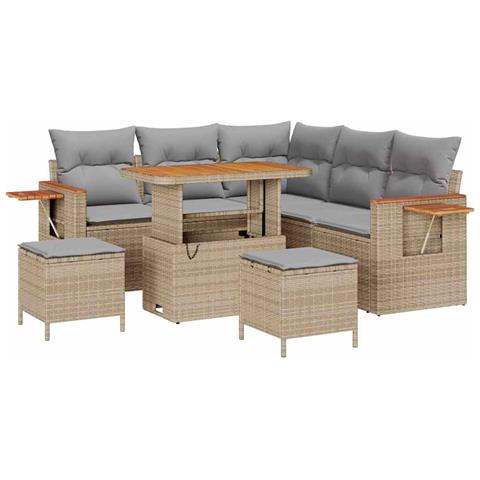 Set Divano Giardino 8 Pezzi Cuscini Beige Polyrattan, Set Pranzo Giardino 3 Pezzi Cuscini Beige Polyrattan - Foto 1