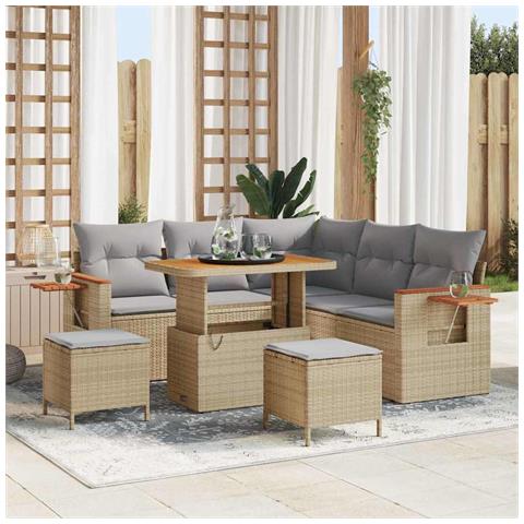 Set Divano Giardino 8 Pezzi Cuscini Beige Polyrattan, Set Pranzo Giardino 3 Pezzi Cuscini Beige Polyrattan - Foto 2