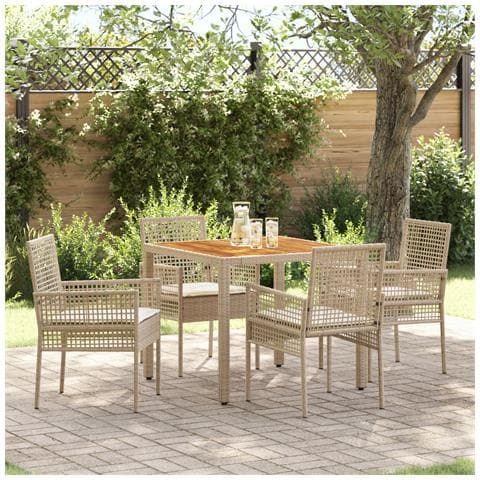 Set Pranzo Giardino 5 Pezzi con Cuscini Beige Rattan Sintetico - Foto 2
