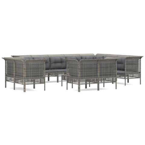 Set Divani da Giardino 13 pz con Cuscini in Polyrattan Grigio - Foto 1