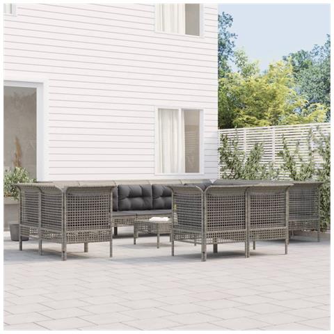 Set Divani da Giardino 13 pz con Cuscini in Polyrattan Grigio - Foto 2