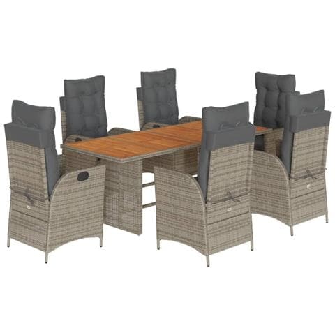 Set da Pranzo da Giardino 7 pz con Cuscini in Polyrattan Grigio - Foto 1