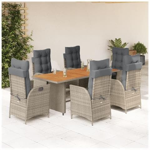 Set da Pranzo da Giardino 7 pz con Cuscini in Polyrattan Grigio - Foto 2