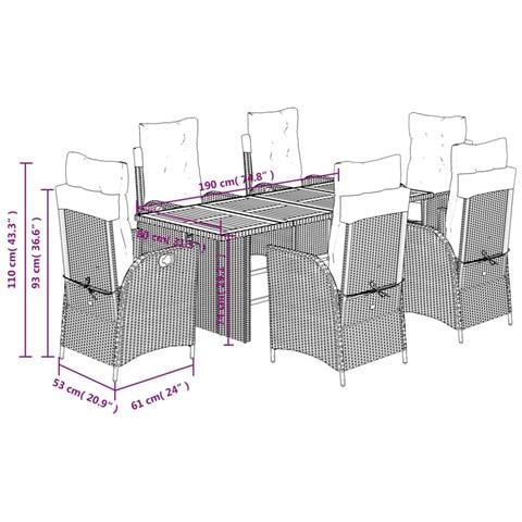 Set da Pranzo da Giardino 7 pz con Cuscini in Polyrattan Grigio - Foto 9