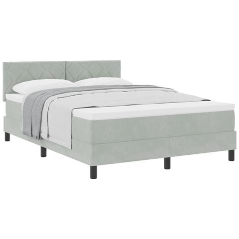Letto con rete a molle e materasso Grigio Chiaro 160x200 cm Velluto - Foto 1