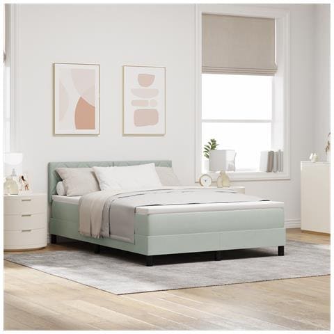 Letto con rete a molle e materasso Grigio Chiaro 160x200 cm Velluto - Foto 2