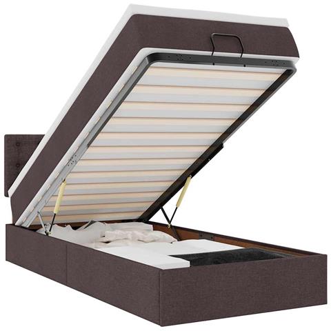 Pouf Letto con Materasso e LED Marrone Scuro 90x200 cm Tessuto - Foto 1