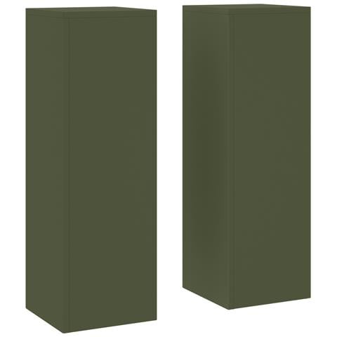 Supporti per Piante da Esterno Pillar 2 pcs Verde Oliva 24x24x75 cm Acciaio - Foto 1