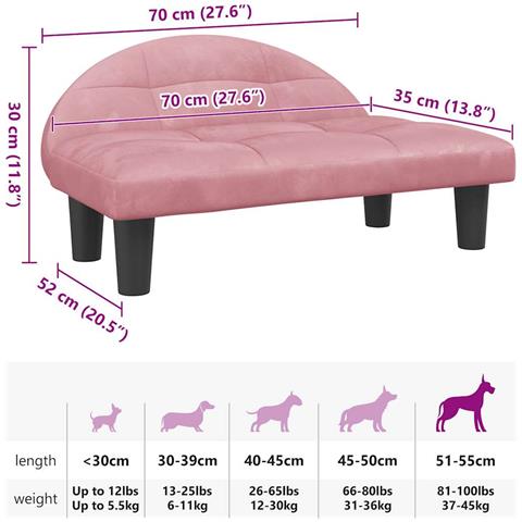 Lettino per Cani Rosa 70x52x30 cm in Velluto - Foto 6