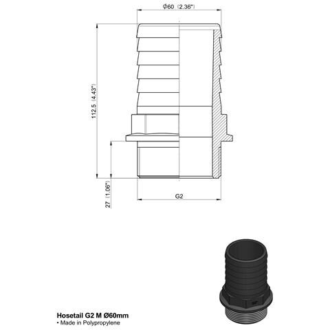 Raccordo Portagomma Dritto Filetto Maschio G 2"" E Diametro 60mm Confezione Da 10 Pezzi - Foto 2