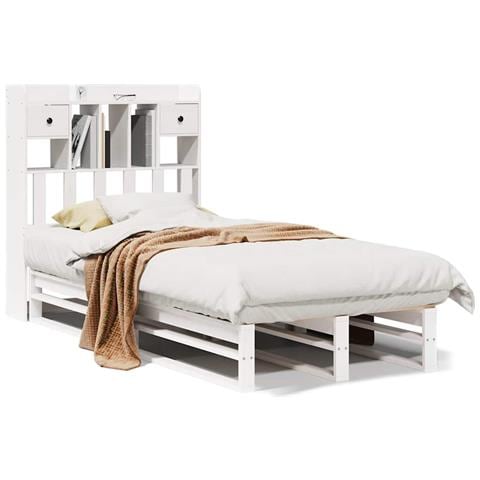 Letto Libreria senza Materasso Bianca 90x200 cm Legno di Pino - Foto 1