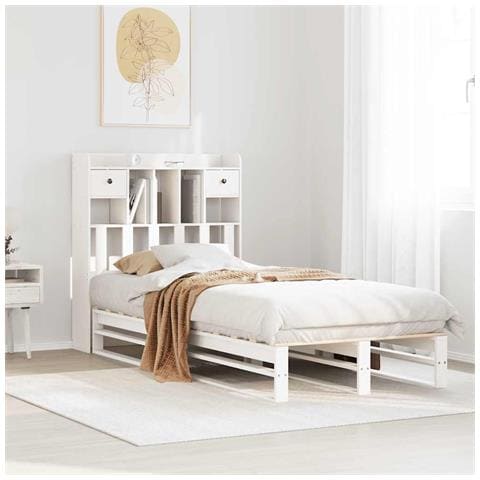 Letto Libreria senza Materasso Bianca 90x200 cm Legno di Pino - Foto 2