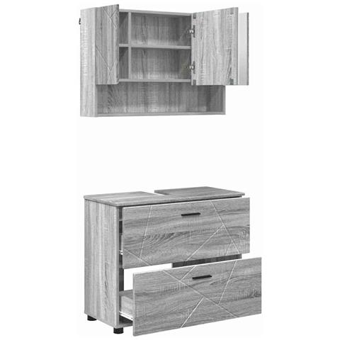 Set di mobili per il bagno con cassetto 2 pcs Grigio sonoma - Foto 1