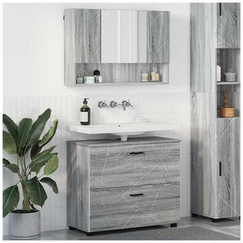 Set di mobili per il bagno con cassetto 2 pcs Grigio sonoma - Foto 2