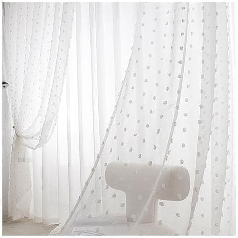 Set Di 2 Tende Trasparenti Con Pompon A Pois - Pannelli Per Finestre In Voile Con Anelli White Xl - Foto 2