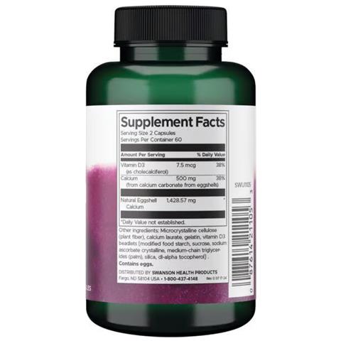 Calcio Da Guscio D'uovo Con Vitamina D3 120 Capsule Swanson Health Products - Foto 2