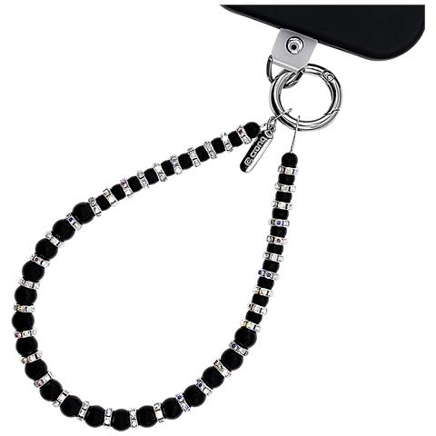 Cinturino Per Telefono Con Perle Nere E Cristalli Scintillanti, Nero - Foto 1