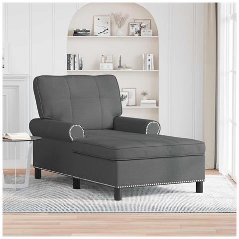 Chaise Lounge con cuscino Grigio scuro 91 x 157 x 91 cm Tessuto - Foto 2