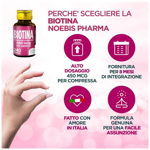 Biotina 450 mcg 240 Compresse - Vitamina B7 ad Alto Dosaggio - Capelli, Pelle e Unghie - Foto 2