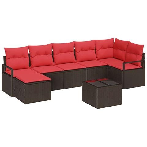 Set di divani con cuscino 8 pcs Marrone e Rosso polyrattan - Foto 1