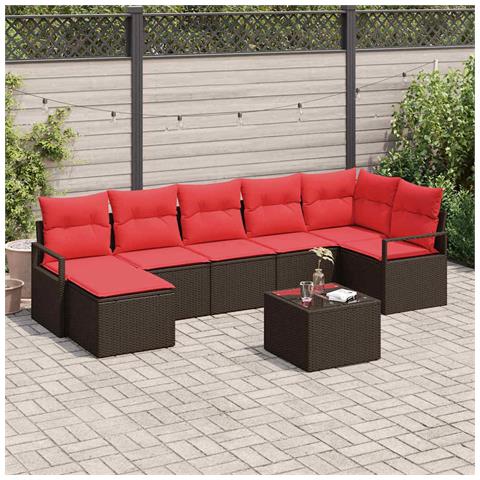 Set di divani con cuscino 8 pcs Marrone e Rosso polyrattan - Foto 2