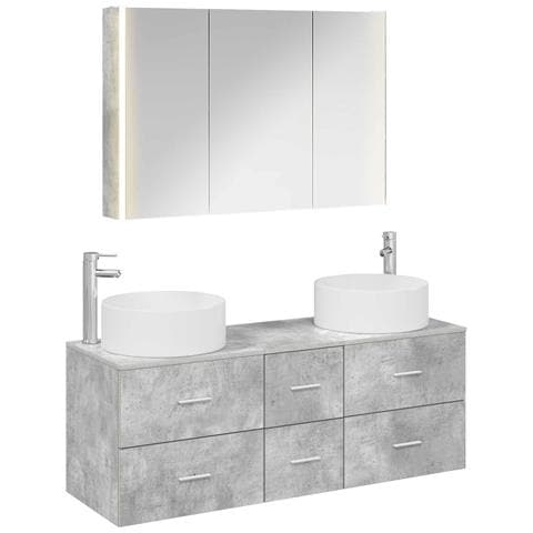 Set di mobili per il bagno 4 pcs Grigio Cemento - Foto 1