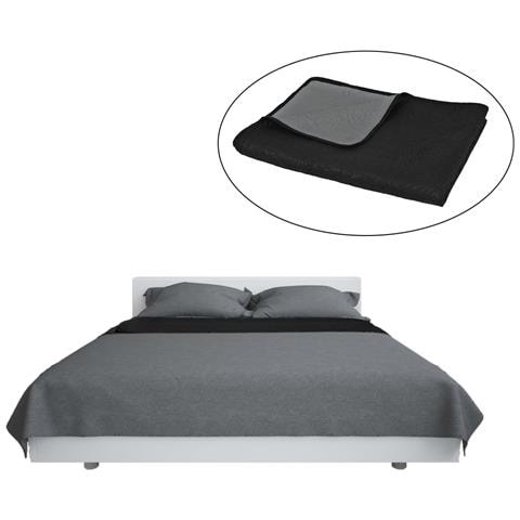 Copriletto Double-face Trapuntato 170x210 Cm Grigio E Nero - Foto 1