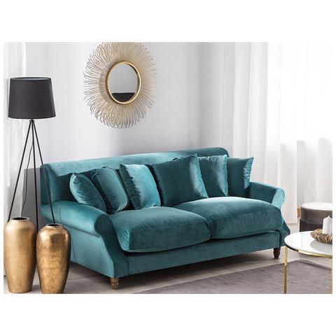 Divano 3 Posti In Velluto Blu Verde Eike - Foto 21