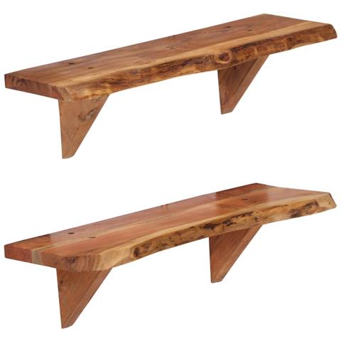 Mensole 2 pz 60x20x18 cm in Legno Massello di Acacia - Foto 1