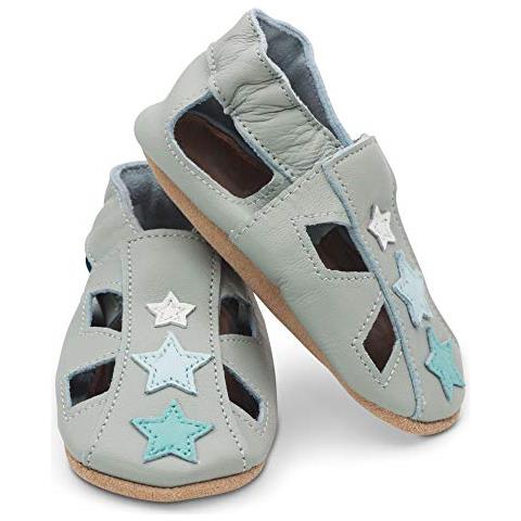 Scarpine In Pelle Morbida Prima Infanzia. Antiscivolo. Sandali Stella Grigio. 18-24 Mesi (23 Eu)  - Foto 2