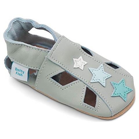 Scarpine In Pelle Morbida Prima Infanzia. Antiscivolo. Sandali Stella Grigio. 18-24 Mesi (23 Eu)  - Foto 1