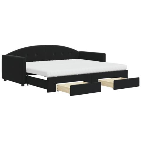 Divano Letto Estraibile Con Cassetti Nero 90x200 Cm In Velluto - Foto 1