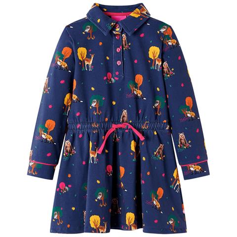 Abito Bambina Maniche Lunghe E Coulisse Blu Marino 128 - Foto 1