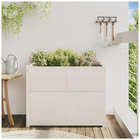 Fioriera Da Giardino Bianca 90x50x70 Cm Legno Massello Di Pino - Foto 3
