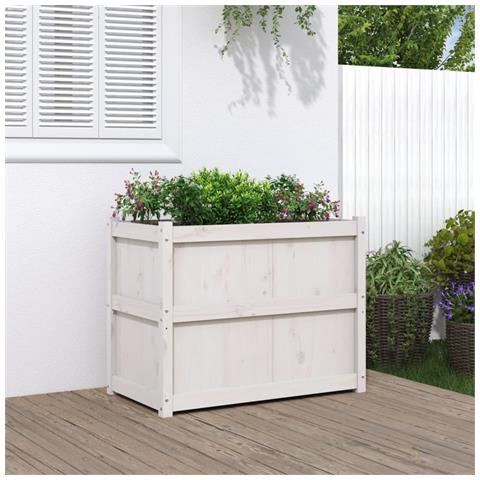 Fioriera Da Giardino Bianca 90x50x70 Cm Legno Massello Di Pino - Foto 1