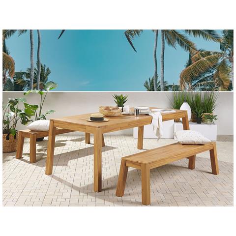 Set Da Pranzo Da Giardino 6 Persone Tavolo E 2 Panche Legno Di Acacia Chiaro Livorno - Foto 1